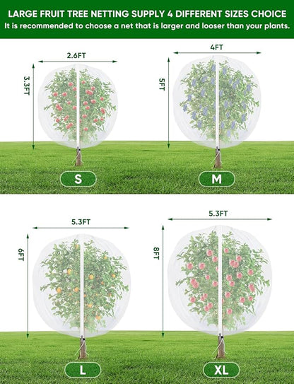 Fruit Tree Netting for Cicadas - with Zipper 4Pcs 3.3 x 2.6FT Garden Bird Netting for Blueberry Bushes with Drawstring,Insect Plant Protection Mesh Net Bags for Tomato,Cicada,Animals (4, 2.6 x 3.3 FT)