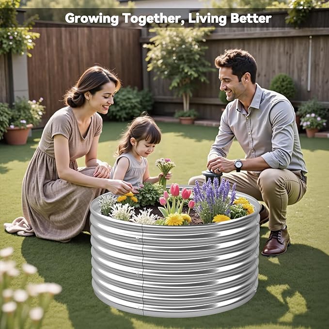 4 Pack Tall 2x2x1.5FT Round Raised Beds for Gardening, Corrugated Galvanized Steel Raised Garden Bed, Outdoor Metal Above Ground Garden Bed for Vegetables and Flowers