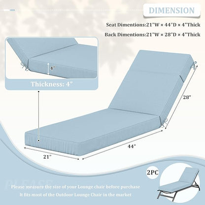 2 Pcs Chaise Lounge Cushions Outdoor, 72" L X 21" W X 4" D Lounge Chair Cushions for Outdoor Furniture, High-Density Foam Patio Chaise Cushion-Waterproof Fade-Resistant ThickPatio lounge chair cushion