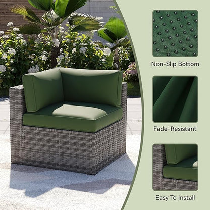Aoxun 14pcs Patio Cushion Covers Replacement, Waterproof Outdoor Furniture Cushion Covers with Zipper and Non-Slip Bottom, Patio Sofa Couch 3 Sizes for Patio Sectional, Covers Only (Green)