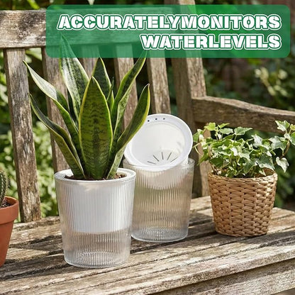 6 Pack Self Watering Pots for Indoor Plants Plastic Vertical Ribbed Semi Transparent Planters, Dual Layer Reservoir for Indoor Succulents Herbs Pothos(Clear, White,4 x 4.3 Inch)