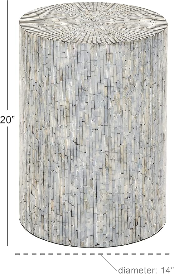 Deco 79 Mother of Pearl Shell Handmade Side End Accent Table Mosaic End Table, Side Table 14" x 14" x 20", Light Blue