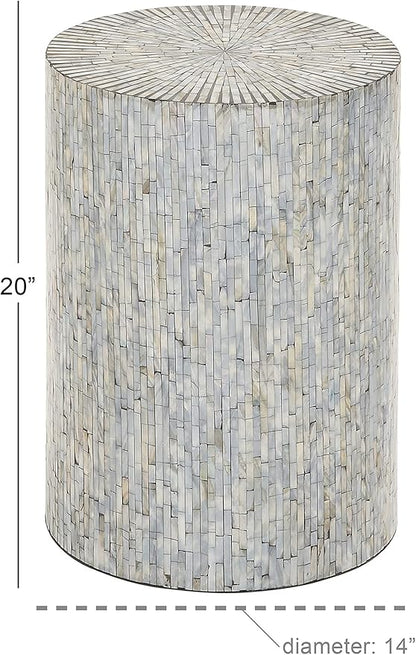 Deco 79 Mother of Pearl Shell Handmade Side End Accent Table Mosaic End Table, Side Table 14" x 14" x 20", Light Blue