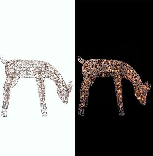 Alpine Corporation Grazing Rattan Reindeer Decoration with Warm White Lights, Christmas Decoration