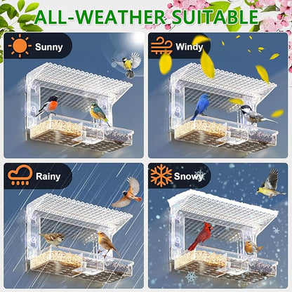 Gbekery Window Bird Feeder for Outdoors with Strong Suction Cups, Acrylic Clear Window Bird Feeders for Viewing with Large Capacity Detachable Seed & Water Tray