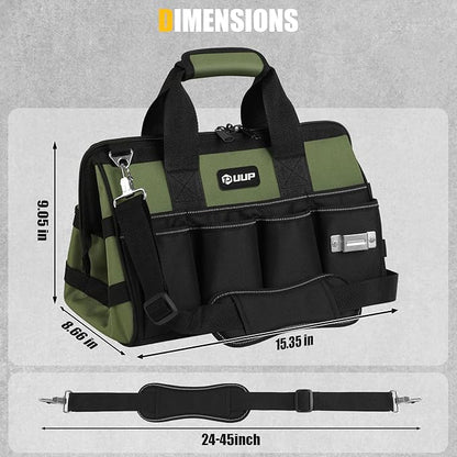 UUP Heavy Duty Tool Bag 15-Inch, 16-Pocket Portable Empty Tool Box Organizer, Big Storage Toolbox Organization, Soft Handle Large Zipper Carrying Toolbag, Father Day Gifts for Him Dad Men, Green