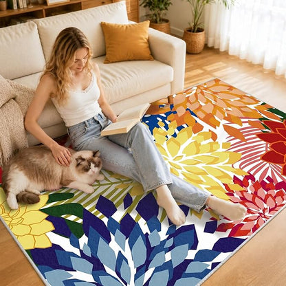 ZonLi Colorful Outdoor Rug 8x10Ft Waterproof Multicolored Indoor Area Rug Washable Outdoor Patio Rugs Tropical Floral Non Slip Outdoor Carpet for Living Room, Pool,Backyard,Deck,Camping