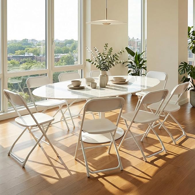 Sweetcrispy Folding Chair 16 Pack, Plastic Foldable Chairs with 330-Pound Capacity, Sturdy Metal Portable Chair, Easy to Use and Store, Outdoor and Indoor, for Home, Office, Party, Comfy, White