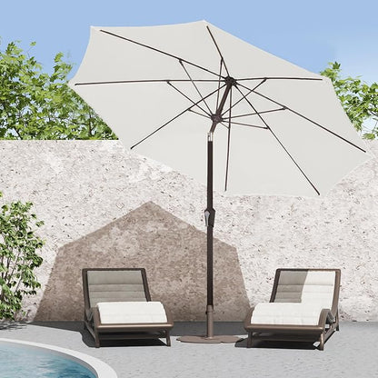 PatioKingdom 9FT Patio Outdoor Umbrella-UPF 50+ Sun Shade with Wind Vent, Push-Button Tilt & Smooth Crank Lift, Rust-Resistant Fiberglass Frame for Garden, Backyard,Yard (Creamy-white, 9FT)