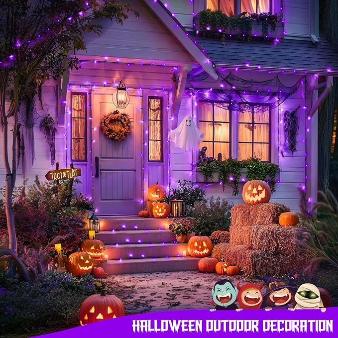 JMEXSUSS Purple Solar Lights Outdoor Waterproof, 2 Pack 100 LED Solar String Lights, Purple Christmas Light for Halloween Decor Outside Tree Yard Garden