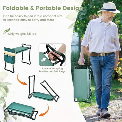 Goplus Garden Kneeler and Seat, Heavy-Duty Garden Bench w/Large Tool Pouch, Widen EVA Foam Kneeling Pad, Portable Gardening Gift for Women Men Seniors, Foldable Garden Stool for Kneeling & Sitting