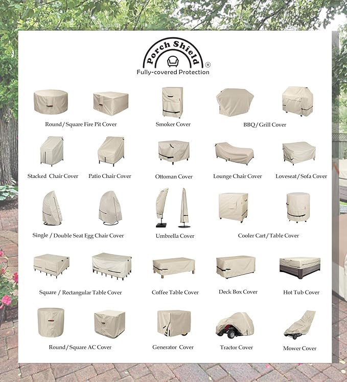 Porch Shield Patio Table Cover - Waterproof Outdoor Dining Table and Chairs Furniture Set Cover Square - 84 x 84 inch, Beige