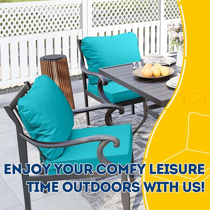 AAAAAcessories Outdoor Seat Cushions for Chairs, Fade-Resistant, Waterproof Patio Furniture Replacement Cushions, 20" x 18" x 3" + 20" x 17", Turquoise Blue