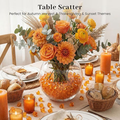DomeStar Orange Fake Ice Rocks, 150PCS Acrylic Gems Crystals Plastic Diamonds Centerpiece for Vase Fillers DIY Craft Wedding Party Table Scatter Burnt Orange Decorations