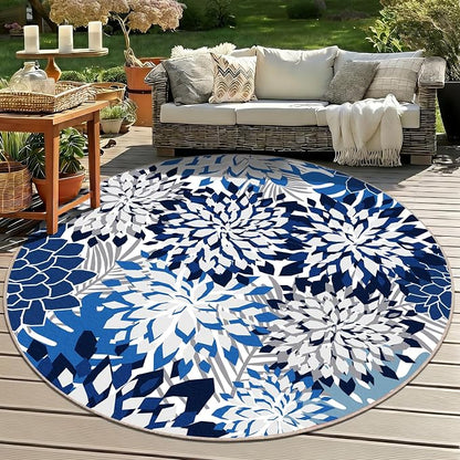ZonLi Colorful Outdoor Rug 6x6Ft Waterproof Multicolored Indoor Area Rug Washable Outdoor Patio Rugs Tropical Floral Non Slip Outdoor Carpet for Living Room, Pool,Backyard,Deck,Camping