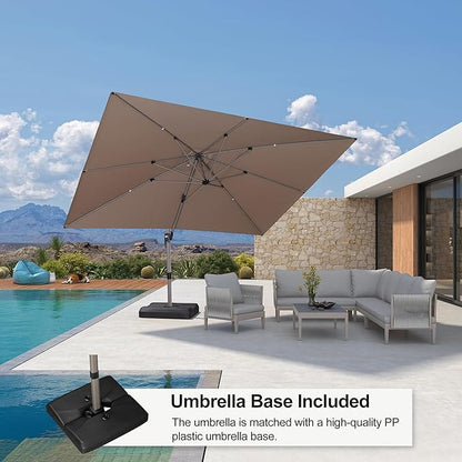 PURPLE LEAF Patio Umbrella with Base Included, 10‘×13’ Outdoor Aluminum Cantilever Umbrella with 360° Rotation, Aluminum Large Offset Umbrella for Outdoor Garden Pool, Taupe
