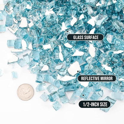 Skyflame 10-Pound Fire Glass for Fireplace Fire Pit and Landscaping, 1/2-Inch Aqua Blue Reflective