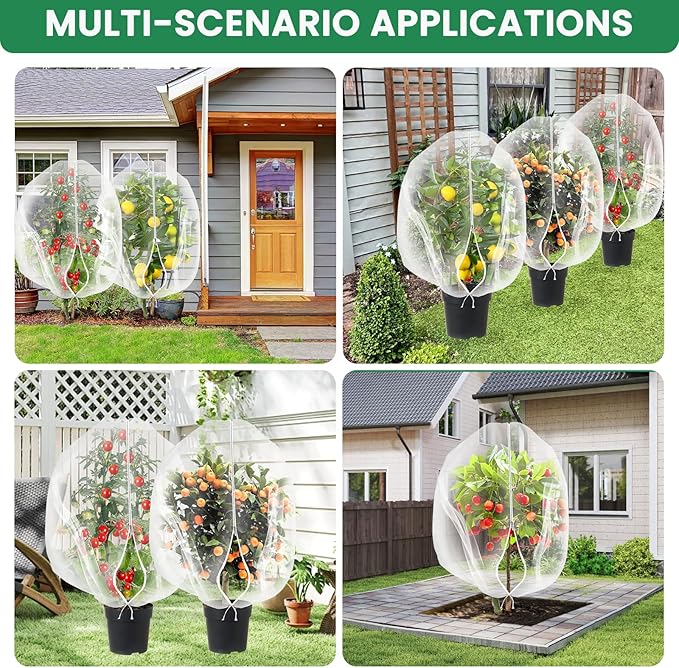 Bird Netting for Garden Protection, Insect Netting Pest Barrier Mesh Cover Bag with Zipper & Drawstring 4 Pack 2.6x3.3 Ft Reusable Garden Fruit Tree Netting for Vegetables, Bushes, Flowers and Plants