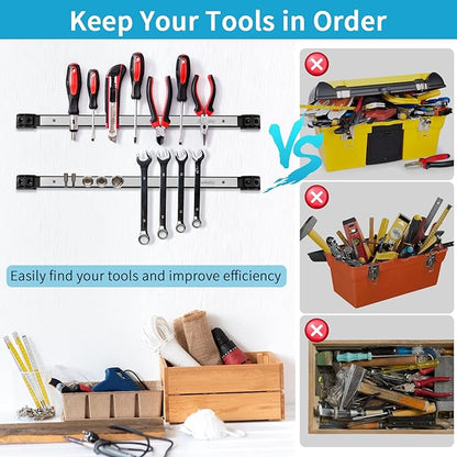 6 Pieces 18" Magnetic Tool Holder Strip, Stainless Steel Surface Tool Magnet Bar, Metal Tool Organizer Rack for Garage Organization, Easy To Install in Workshop, Mounting Screws Included