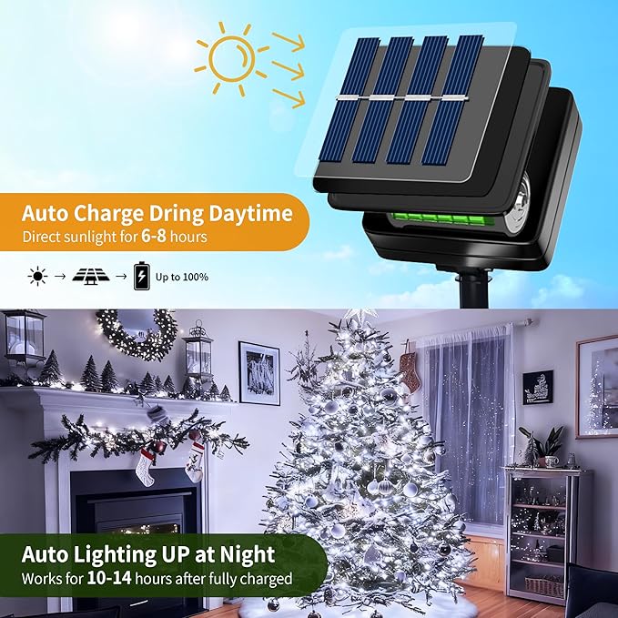 [4 Pack] Solar Christmas Lights Outdoor, 480 LED 157FT Solar Twinkle Light Outdoor with 8 Modes & Memory Function, Waterproof Chrismas Lights for Xmas Tree Party Decorations