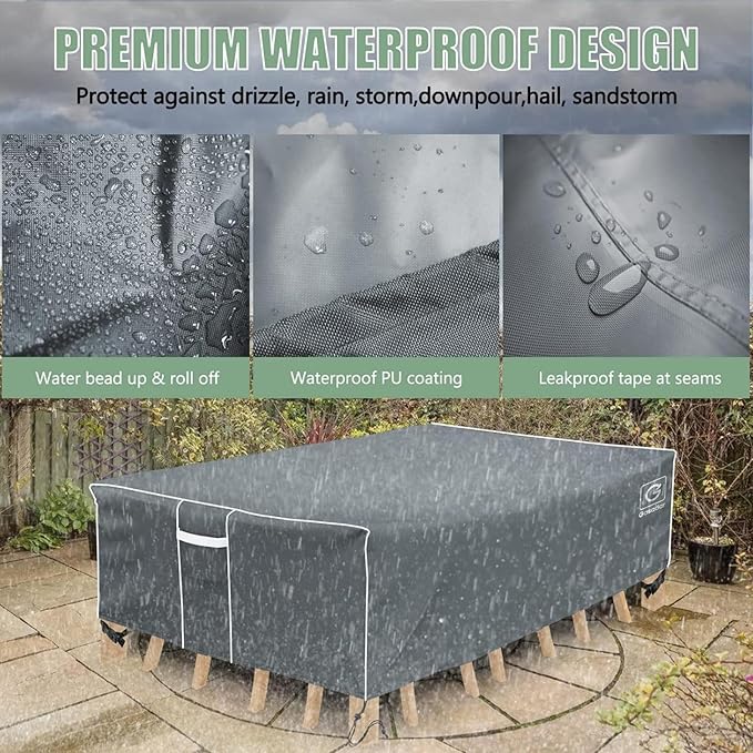 Gasadar Rectangular Outdoor Patio Sectional Furniture Cover Waterproof for General-Purpose Outdoor Dining Tables, Chairs and Sofas, 600D Heavy Duty, 110" L x 84" W x 28" H, Grey