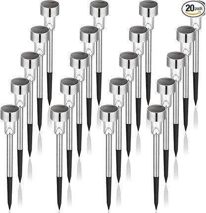GIGALUMI Solar Pathway Lights, Stainless Steel IP44 Waterproof Auto On/Off Outdoor LED Solar Landscape Lights for Garden, Yard, Patio, Path and Walkway(20 Pack, Cold White)