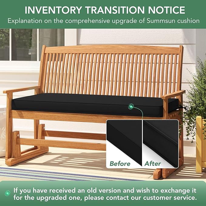 Summsun Outdoor Bench Cushion: Waterproof and Fade Resistant Patio Furniture Cushions - Non-Slip Bench Pad Cushion with Removable Cover for Garden Swing Porch Sofa Settee, 45 x 18 Inch, Black