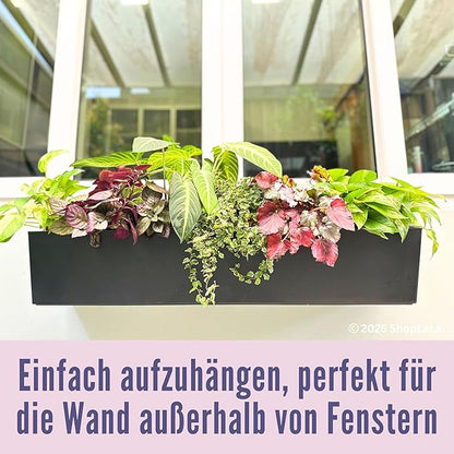 LaLaGreen Hanging Planter Boxes Outdoor (40 Inch, 2 Pack) Black Window Flower Box with Bracket, Large Rectangular Self Watering System Vertical Plant Container Wall Mounted Indoor Succulent Herb Decor