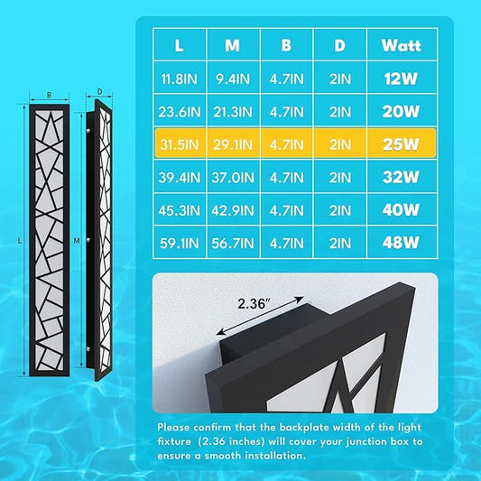 Outdoor Wall Lights 31.5inch Modern Outdoor Wall Sconce LED Long Wall Sconces Black Front Porch Light Waterproof Led Wall Light IP67 3000K Exterior Lighting fixtures