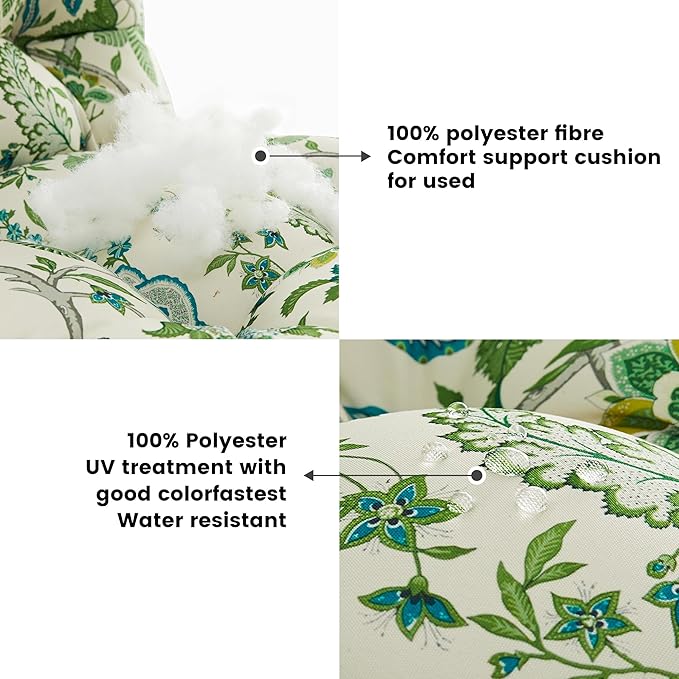 ARTPLAN Seat/Back Outdoor Chair Cushion,Set of 4 Patio Chair Cushion with Tie,Tufted Replacement for Patio Furniture,40x20x4 Inches,4 Count,Floral
