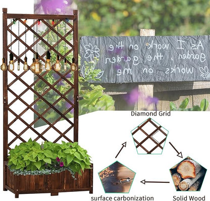 Anraja Raised Garden Bed with Trellis Wooden Planter Box Set of 2 Outdoor Wood Privacy Screen for Climbing Plant Planting Flower Patio Tomato Vegetable Herb Balcony Porch 29.5" L x 17.0" W x 67.0" H