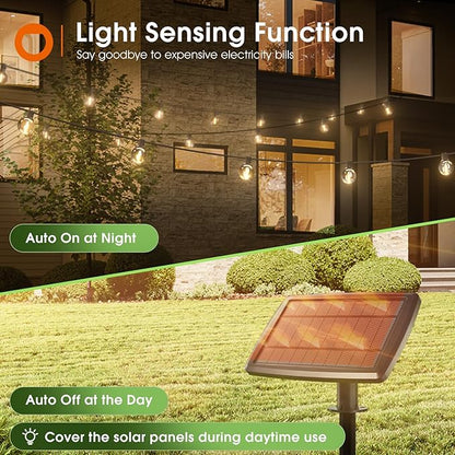 addlon 50FT Solar String Lights Outdoor Waterproof with Remote, G40 Globe Solar Patio Light with 27 LED Shatterproof Bulbs, 3 Modes, Dimmable Hanging for Outside Backyard Party
