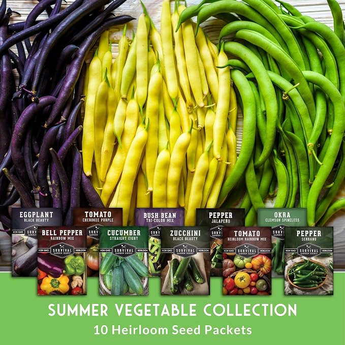 Summer Vegetable Garden Seeds - 10 Heirloom Non-GMO Variety Pack for Planting - Warm Weather Gardening Collection for Fresh Vegetables - Survival Garden Seeds