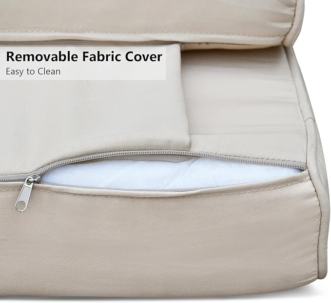 ATR ART TO REAL Outdoor Recliner Replacement Cushion, High Back Chair Cushions Patio Wicker Reclinning Chairs Seat Pad, Removable Cover, Waterproof, UV Resistant (Style A, Khaki)