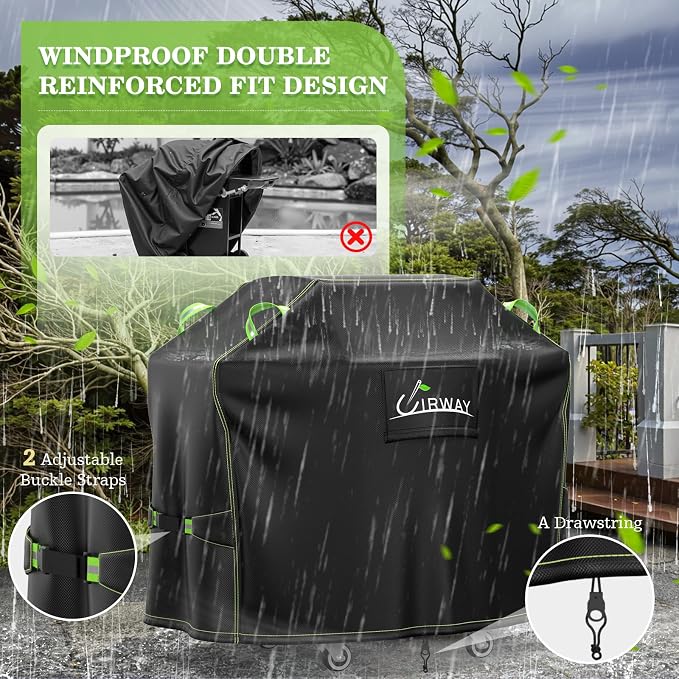UIRWAY Grill Cover for Outdoor Grill 58 Inch, 600D Heavy Duty Waterproof BBQ Cover, UV & Fade Resistant Gas Grill Covers with Reflective Strip and Air Vent, Black