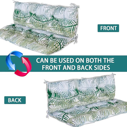 Swing Replacement Seat Cushions, 2-3 Seater Bench Cushions for Outdoor Furnitur with Backrest, Garden Recliner Seat Cushions Waterproof Sofa Pads (Green Leaves, 60x40in)