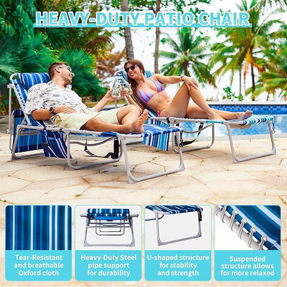 #WEJOY 3 in 1 Tanning Chair with Face Hole & Canopy, 300 lbs Heavy Duty 5 Positions Folding Face Down Lounge Chairs Outdoor with Pillow & Storage Bag Portable for Pool Beach Lawn Camping (Blue White)