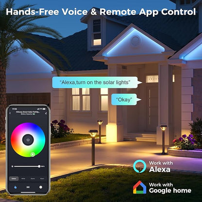 XMCOSY+ Smart Solar Lights Outdoor with Motion Sensor, 150LM APP Control RGBCW Color Changing Solar Garden Lights for Yard Pathway Landscape, Compatible with Alexa, Waterproof, 6 Pack