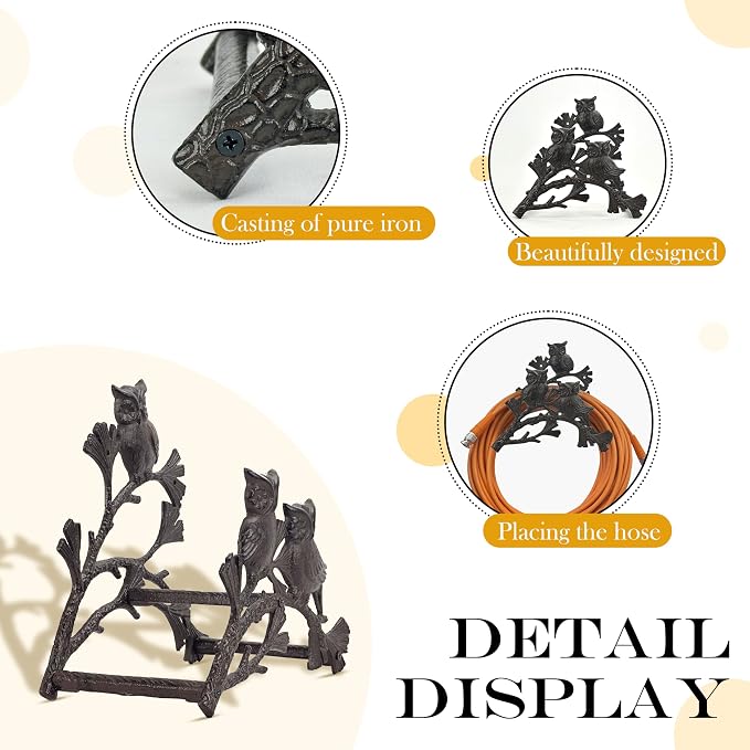 Owl Decorative Hose Holder – Decorative Cast Iron Garden Hose Hanger for Outside Wall, Heavy Duty Vintage Hose Reel for Patio, Yard, or Villa (garden hose holder)