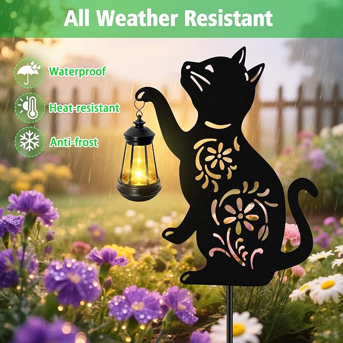 Solar Cat Hanging Lantern Outdoor, 2 Pack Christmas Black Cat Solar Lights, Cat Lover Gifts for Women Mom Grandma Birthday,Mother's Day,Waterproof Garden Ornaments Decor Outside Backyard,Patio,Pathway