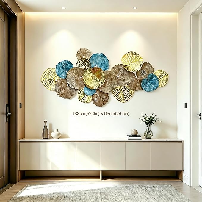 Roivikis Large Metal Wall Art Decor, 3D Abstract Lotus Leaves Wall Handcrafted Modern Decoration for Indoor Outdoor for Living Room, Bedroom, Entryway 52" x 24"