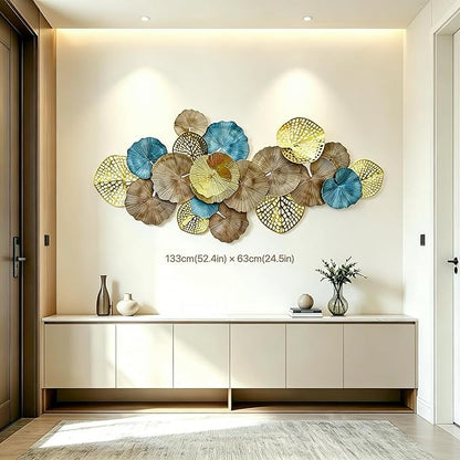 Roivikis Large Metal Wall Art Decor, 3D Abstract Lotus Leaves Wall Handcrafted Modern Decoration for Indoor Outdoor for Living Room, Bedroom, Entryway 52" x 24"