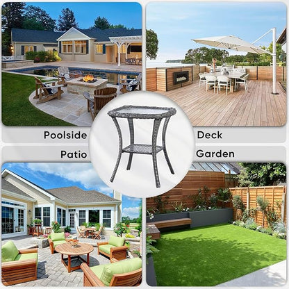 Bed Bath & Beyond Pocassy Patio Wicker Coffee Table, Outdoor Rattan Side Table - 20"X20" Grey