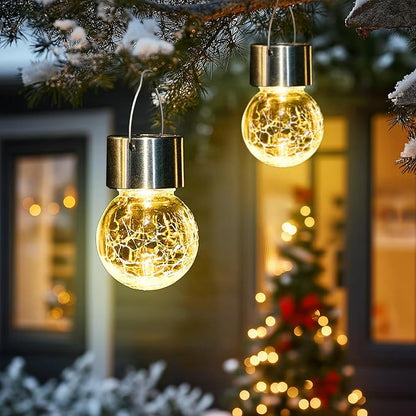 SOLPEX Hanging Solar Lights Outdoor, 8 Pack Decorative Cracked Glass Ball Light, Solar Powered Waterproof Globe Lighting, Hanging Globe Solar Lights for Garden, Yard, Patio, Lawn, Flower Bed