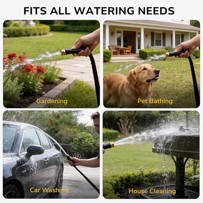Lightweight Flat Garden Hose 75 FT, 3/4" GHT Flexible Water Hose with Spray Nozzle, Durable 800D Fabric, Kink Free Design, Portable Garden Hose for Lawn, Yard, Car Wash