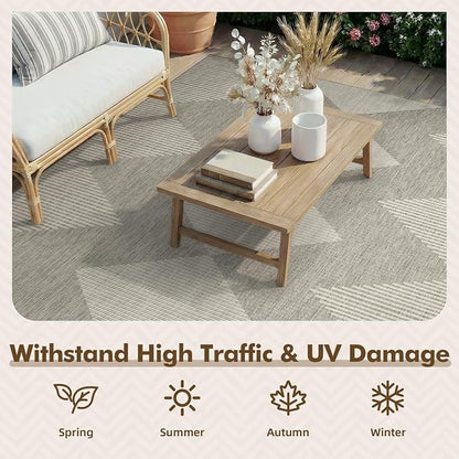 MontVoo-Outdoor Rug Carpet Patio Rug 6x9 Polypropylene Indoor Outdoor Rugs for Patio Deck Balcony Porch, Textured Weave, Durable for High Traffic, Fade-Resistant, Boho Geometric Silver Grey