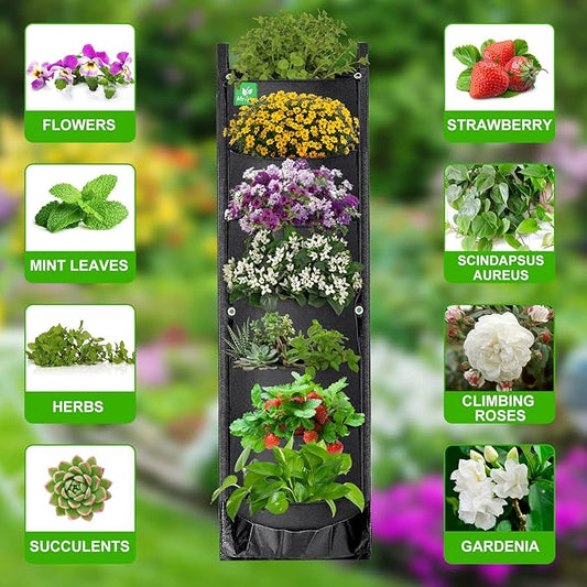 2 Packs Hanging Planter for Outdoor Plants, 7 Pocket Vertical Wall Planter, Balcony Planter, Railing Planter, Garden Balcony Decor