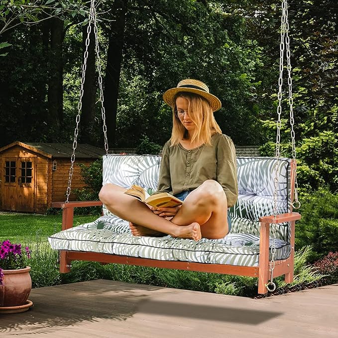 Swing Replacement Cushions with Backrest, 2 or 3 Seater Waterproof Non-Slip Overstuffed Swing Pad, Indoor/Outdoor Bench Cushion for Porch Chair Swing Garden Furniture (Flower color2, 40 * 63 in)