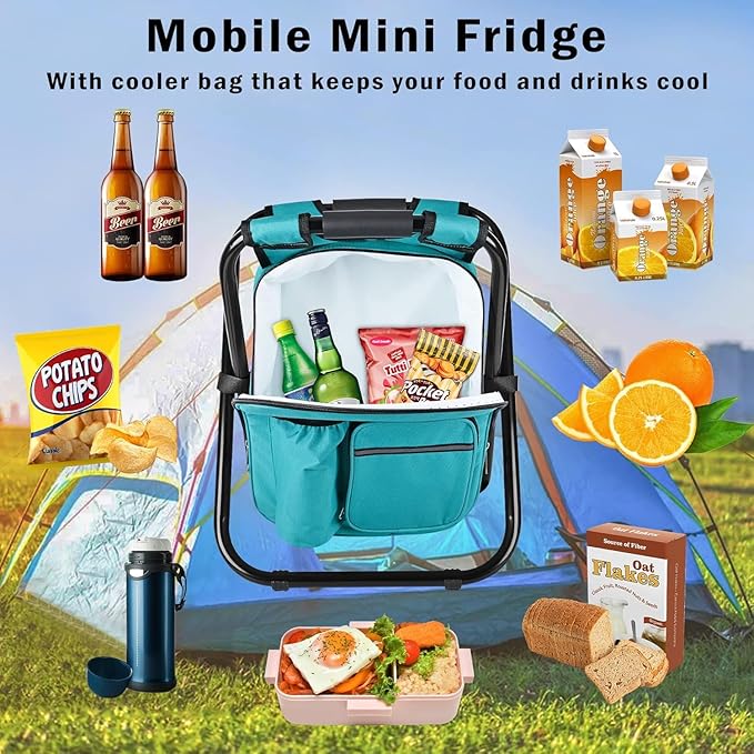 Kikerike Backpack Stool Cooler Chair Heavy Duty 300 LBS Max Load Portable Lightweight Stool Backpack Folding Fishing Cooler Seat for Camping Hunting Fishing - Blue-Green