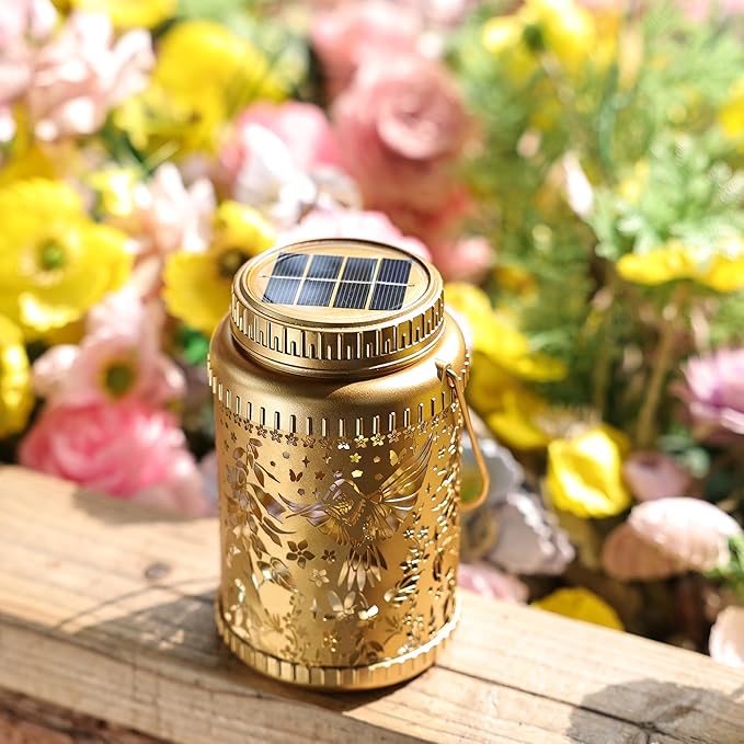 Cooo 6 Pack Solar Lanterns Outdoor Waterproof & Solar Pathway Lights - Gold Hummingbird Landscape Path Lights Christmas Lights Gifts for Women Mom Grandma for Garden Yard Patio Backyard Porch Decor